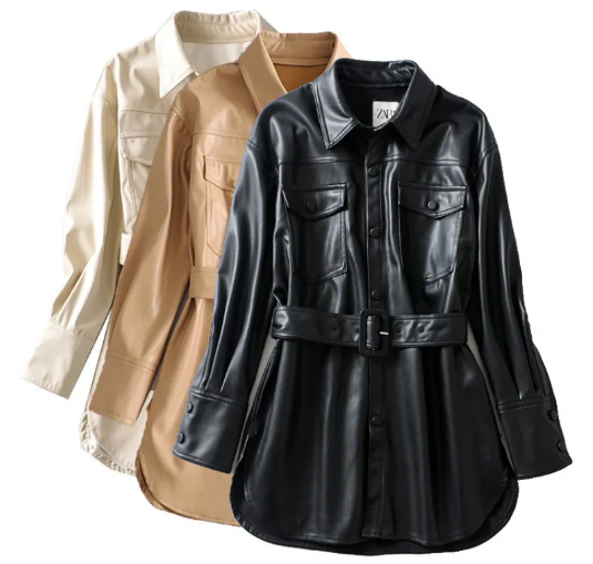 Women's High Waist Lace-Up PU Jacket